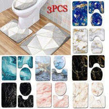 3PCS Marble Bath Mat Pedestal Set Non Slip Bathroom Mats Ultra Soft Toilet Rugs！