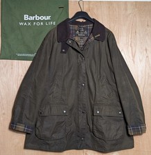 Barbour Classic Beadnell Wax Jacket Ladies UK 20 Olive Green Tartan Lined 