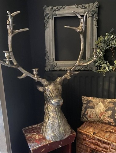 Large silver metal stag - silver,