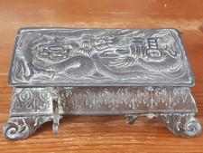 Stunning Antique Japanese Antimony Dragon Inkwell and Pen Rest 1900s