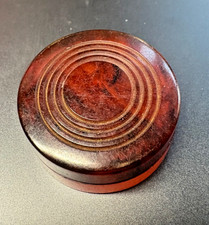 Small amber type material pill pot with screw lid 1"