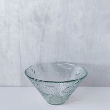 Vintage green aqua pressed glass bowl with shell and starfish motifs