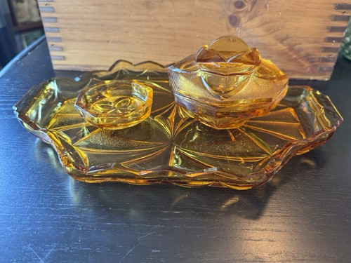 Amber art deco glass dressing - ,