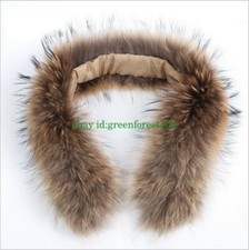 100% Real Raccoon Fur Scarf Collar For Down Coat Jacket natural brown Coat Neck