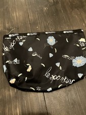 LeSportsac Rectangular Floral Script Zip Pouch – Cosmetic Bag/Travel Accessory