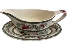 Johnson Bros Indian Tree Gravy Boat with Saucer Floral Pattern