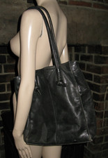 M&S Black Soft Leather Medium Siz Slouch Shoulder Bag Handbag Vintage St Michael