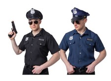 Men's Police Shirt Policeman Officer Fancy Dress New York Cop Costume