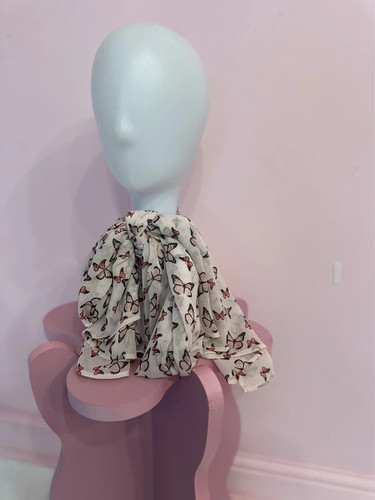White butterfly print long - white,