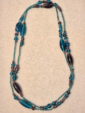 Long Teal Brown Glass Beaded
