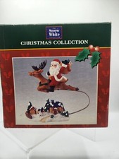 Vintage Christmas Handpainted Resin Santa Reindeer Over Rooftop Flying Figurine