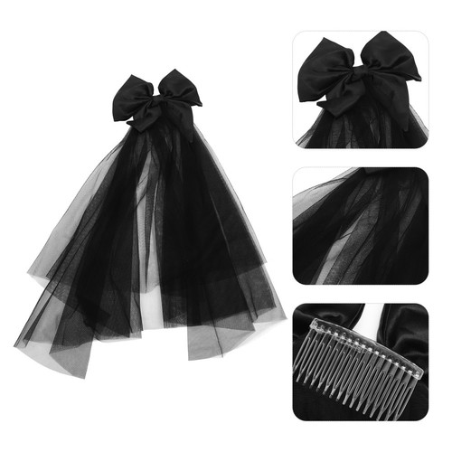 Reusable black bow veil short - black,