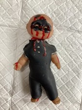 8.5” OOAK HALLOWEEN HORROR DOLL IN BLACK LEATHER SUIT (DECORATION ONLY)