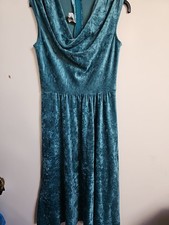 Vintage 70s 80s Dress Cowl Neck Devonshire Lady Teal Velour Midi Size 10