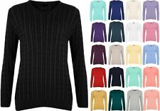 Ladies Women Cable Knit Crew Neck Long Sleeve Knitted Jumper Sweater Top 