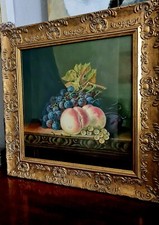 Still Life Grapes and Piches. Old masters technique tempera and oil painting. 