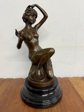 Art Deco Bronze Sculpture - Semi Naked Lady - Marble Base - Signed DH Chiparus