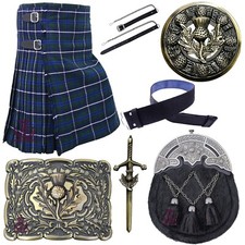 Scottish Kilt Set 8 Piece Blue Douglas Tartan Traditional Outfit Package For Men