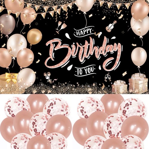 Birthday backdrop rose - rose, gold