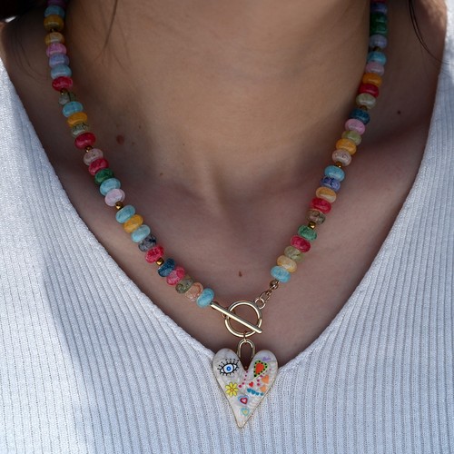 Colorful glass beads - glass, heart