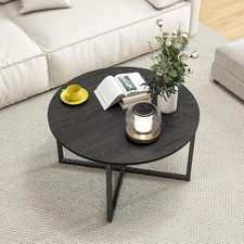 Round Coffee Table Tea Table End Table Sofa Table Metal Legs Black Modern Design