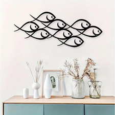 Metal Wall Decor Large Fish Family Modern Marine Metal Wall Art Minimalist Fi...