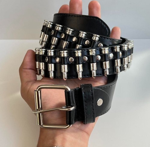 Leather bullet belt black - belt, punk