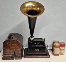 Edison Gem Phonograph With Case, Horn & 3 cylinders