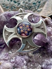 Caithness Jewellery Hallmarked Sterling Silver Millefiori Celtic Cross Pendant