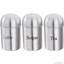3pc Stainless Steel Brushed Metal Finish Canister Set Tea Coffee Sugar Jar Pots