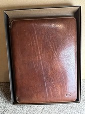 The Bridge Leather Writing Folder Real Brown Leather & Tartan Fabric Interior