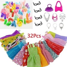 32Pcs Barbie Doll Clothes Bundle Dresses Shoes Set Lot Accessories Girl Toy Gift