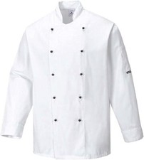 Portwest C834 Unisex Somerset Chef Jacket, Long Sleeve, Durable, White, X-Large