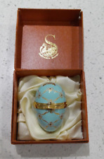 Staffordshire Enamels Turquois And Gold Trellis Egg Trinket Box