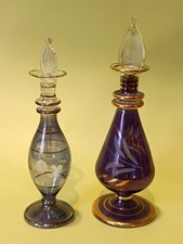 Pair of Vintage Delicate Blown Glass / Art Glass Perfume Scent Bottles (B2509)