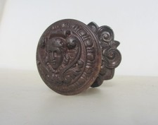 Victorian Iron Centre Door Knob Handle Pull Old Plate Antique Face Head French