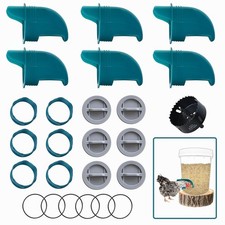 6X Ports Chicken Feeder Poultry Port PVC Gravity Fed Chicken Feeder +Hole Saw