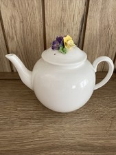 Vintage Crown Staffordshire Teapot With Ceramic Flowers On Lid Preowned