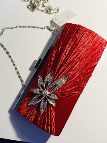 Red satin evening clutch - , bag