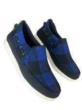 Sperry Moc-Sider Boat Shoe Buffalo Check Blue Slip On Wool Blend Lined U.K. 8