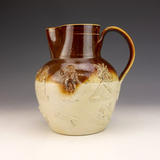 Antique Salt Glazed Stoneware Large Jug -  Hunting Pattern Jug