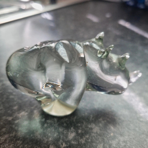 Clear glass rhinoceros - glass,