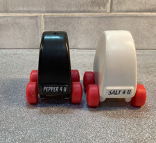 Vintage Ceramic Salt & Pepper Pots On Wheels  Set White Black