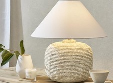 The White Company Mawes Woven Seagrass Table Lamp Natural White Linen Shade.