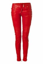 Women's Red Lambskin Real Leather Stylish Jeans Pant Slim Fit Biker pant SC-038