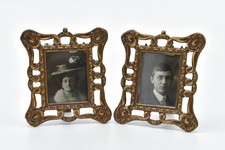 Antique Pair of Copper Miniature Photograph Frames Easel Back Art Nouveau