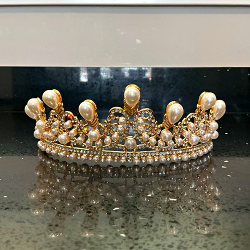 Gold tone pearl rhinestone - tone,