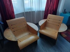 Pair of birch plywood laminate designer chairs- by Sir Terence Conran