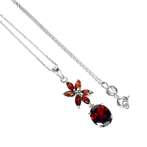 Silver pendant red garnet - pendant,