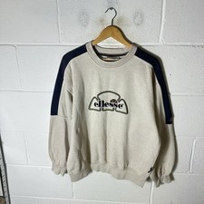Vintage Ellesse Sweatshirt Mens Large Beige Spell Out 90s Crewneck Retro Jumper